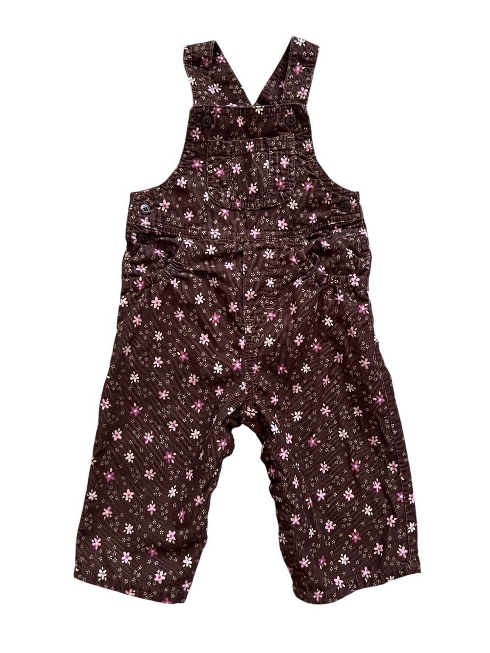 Carters 12 Mo Brown Corduroy Overalls Floral Cotton Fall Autumn Pink Flower